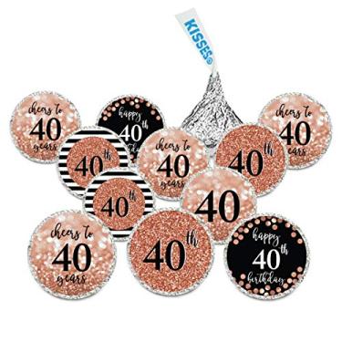 Imagem de Andaz Press Glitzy Faux Rose Gold Glitter Milestone Chocolate Drop Labels, Cheers to 40 Years, 40th Birthday or Anniversary, 240-Pack, Not Real Glitter, Kisses Party Colored Decorations