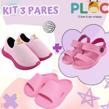 Imagem de Kit 3 Pares: Tênis Calce Fácil P26 Menina + Papete + Chinelo Ploc - Ca