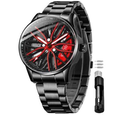 Imagem de OLEVS Relógio masculino masculino de 42 mm com mostrador grande vermelho e luminoso à prova d'água em aço inoxidável moderno, 9937-RED, Esportivo