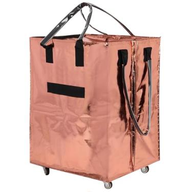 Imagem de Sacolas de compras reutilizáveis sobre rodas, sacola de compras portátil com alça embutida e roda para compras, lavanderia e viagens, 39,9 cm C x 30 cm L x 50 cm A, carrega até 40 kg, ouro rosa