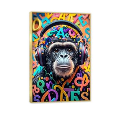 Imagem de Macaco gorila animal pintura inspiradora imagens pôsteres impressões arte Follow Your Dreams Monkey poster banksy arte de parede em tela para sala de estar escritório decoração de parede 90 x 60 cm
