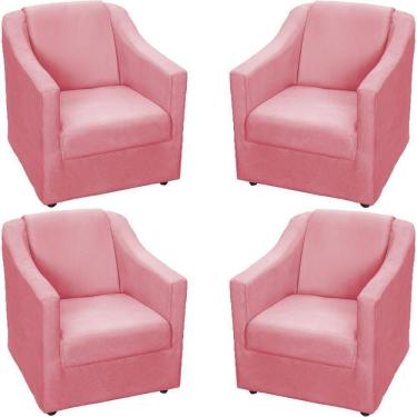 Imagem de Kit 4 Poltronas Mila Pé De Plástico Cromado - Rosê Suede