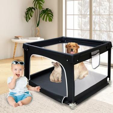 Imagem de Goldshire Cercadinho Para Cachorro, Portátil Dobrável Filhotes De 35,5 X 24,5 Polegadas Com Portão, Malha Tecido Respirável Alta Resistência, Cerca Cachorro Nylon, Gaiola Animais Estimação Ambientes