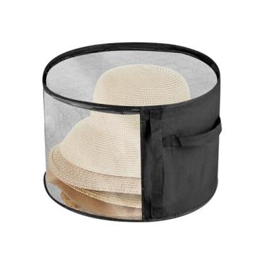 Imagem de Rannyfol Caixa de chapéu transparente grande para armazenamento de 7 bonés, caixa de chapéu de cowboy portátil com zíper para mulheres e homens viagens, estojo de chapéu organizadores de chapéu (preto