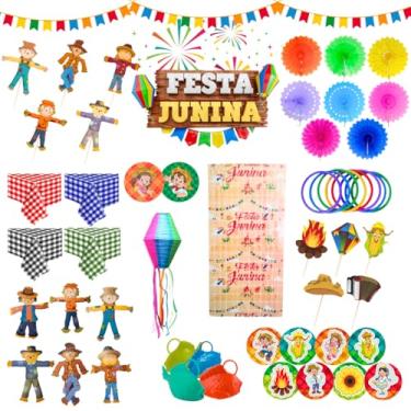 Imagem de Kit 100 Itens Decoração Festa Junina Arraia Enfeite Prenda Lembrancinha