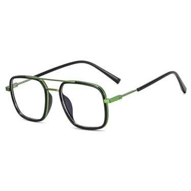 Imagem de Óculos de sol femininos retrô com ponte dupla, armação dupla colorida masculina (preto e verde)