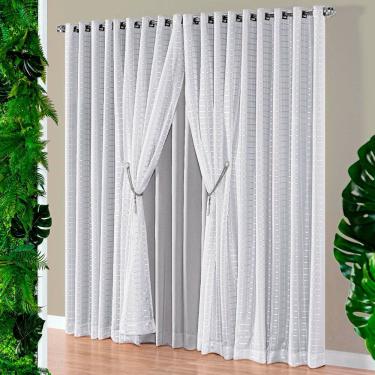 Imagem de Cortina Realce 3,00M X 2,50M Tecido Semi Blackout Com Voil Xadrez Varão Simples 3M - Cinza