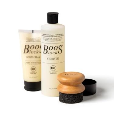 Imagem de John Boos Conjunto de 3 peças para tábuas de corte de madeira – óleo misterioso, creme de tábua, aplicador