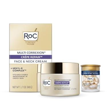 Imagem de RoC Crepe Repair Anti-Envelhecimento Hidratante Facial Diário & Creme firmador de Pescoço (50 ml) Cápsulas de Retinol Suavização de Rugas (7 CT), Tratamento de Cuidados com a Pele