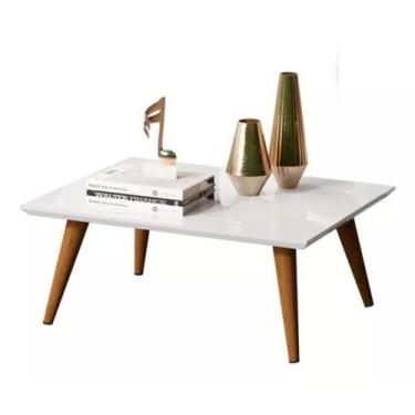 Imagem de Mesa De Centro Retangular Com Pés Em Madeira - E-NOVA MÓVEIS, BRANCO B