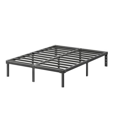 Imagem de ZIYOO Estrutura de cama de plataforma de metal de tamanho completo de 35 cm com suporte de ripas de aço resistente, sem necessidade de mola box, espaço de armazenamento embaixo da cama, fácil montagem