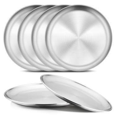 Imagem de Onader Pratos De Aço Inoxidável 18/8 6 Peças, 8" 304, Jantar Metal Para Crianças, Prato Servir Redondo, Lavável Na Máquina Lavar Louça