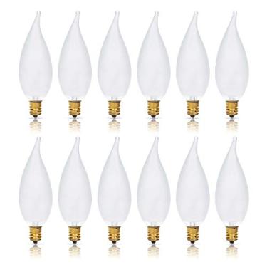 Imagem de Simba Lighting Lâmpadas Incandescentes Decorativas Candelabro Flame Tip Foscas Ca10 25W E12 (Pacote Com 12) 120V Para Lustres, Luminárias De Teto, Pendentes, Arandelas Parede, Reguláveis, Branco Que