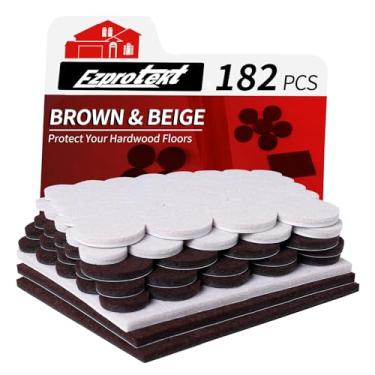Imagem de Ezprotekt Protetores De Feltro Para Móveis - 182 Peças, Piso Autoadesivos E Antirriscos Pisos Madeira, Pernas Cadeira, Almofadas, Marrom Bege
