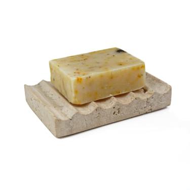 Imagem de Shonmogar Saboneteira De Travertino Natural, Escorredor Para Chuveiro, Suporte Bar Pedra Com Pés, Bandeja Linda Banheiro, Bancada Cozinha, Bege