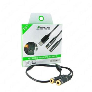 Imagem de Cabo extensor adaptador 2 p2 femea tipo c macho 30 cm - Verde
