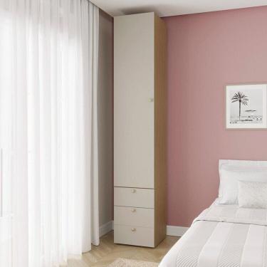 Imagem de Guarda-roupa 2 Módulos 1 Porta e 3 Prateleiras 3 Gavetas Frame Cabecasa madeiramadeira Acácia/Arenas