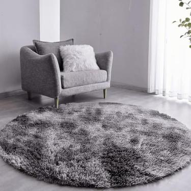 Imagem de Tapete Sala Felpudo Peludo Mesclado Cinza Redondo 60 Cm