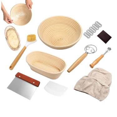 Imagem de Cesta De Fermentação De Pão - Conjunto de Cestos de Prova em Rattan,Ferramenta de Cozinha com Acessórios para Iniciantes e Casa
