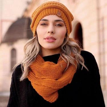 Imagem de Conjunto Touca Caída Gorro Beanie Masculino E Feminino Com Cachecol Go