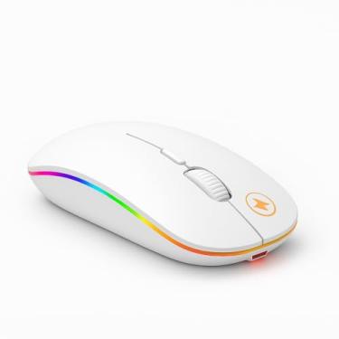 Imagem de Mouse Sem Fio Recarregável, LED RGB, 2.4GHz, Design Slim, Preto ou Branco (Branco)