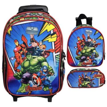 Imagem de Kit Mochila Escolar Vingadores Com Rodinhas, Lancheira e Estojo - Gené