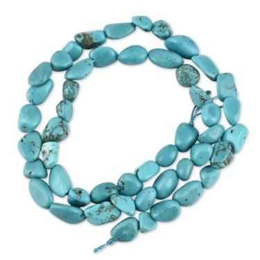 Imagem de HAAMIIQII Pedra de seixo turquesa azul natural de 5 a 8 mm pequenas contas irregulares de pedra preciosa solta para fazer joias fio de 38 cm (45-50 peças)