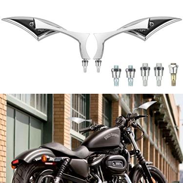 Imagem de Nifeida Espelho retrovisor de motocicleta universal 8 mm 10 mm lâmina de lança cromada para Honda Suzuki Kawasaki Yamaha Cruiser Chopper Sportbike Street Bike Moped Off Road, 1 par (prata)