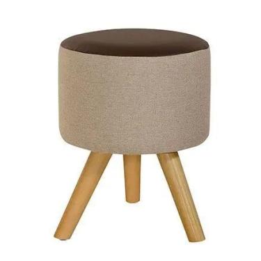 Imagem de Puff Duna Redondo Pés Palito (Bege Linho c / Marrom material sintético