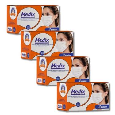 Imagem de Kit 4 Caixas Máscara Descartável Tripla Proteção com Filtro e Clipe de Ajuste Nasal Com Elástico – Total 200 Unidades