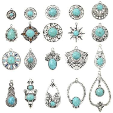 Imagem de UR URLIFEHALL 20 peças, 20 estilos, pingentes sintéticos, turquesa, tibetano, boho, brincos para pingente, pulseira, colar, joias, artesanato, suprimentos