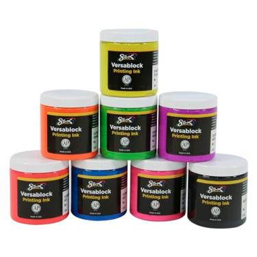 Imagem de Sax Tinta de impressão em bloco Versablock – 227 g – Conjunto de 8 – Cores fluorescentes sortidas
