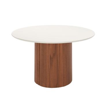Imagem de Mesa de Jantar Redonda com Tampo de Vidro Off White Kalina Canela 135 cm