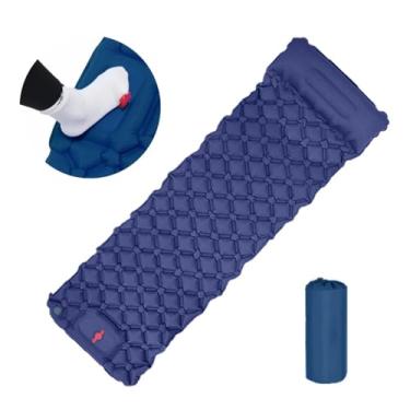 Imagem de Colchão Inflável para Camping, 190x60cm, Isolante Térmico com Bomba Integrada e Travesseiro, Azul