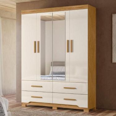 Imagem de Guarda Roupas Casal Com Espelho 4 Portas 4 Gavetas Miami Madeirado Off