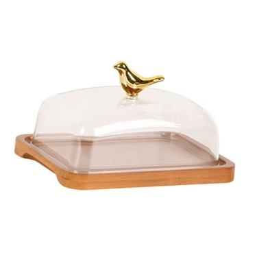 Imagem de ＫＬＫＣＭＳ Suporte de bolo de madeira, porta-, manteigueira com cúpula, recipiente para manteiga, bandeja de sobremesa para cozinha, buffet de hotel, sala, Marrom