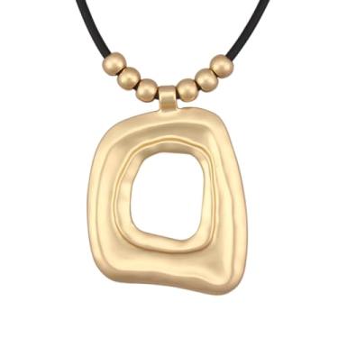 Imagem de JAOYU Colares boêmios para mulheres, colar de couro, pingente de madeira, gargantilha longa, marrom, círculo, boho, joia hippie, Couro sintético, Sem Pedra Preciosa