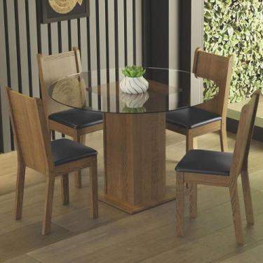 Imagem de Conj. Mesa Tampo De Vidro 4 Cadeiras Rustic/Preto - MADESA