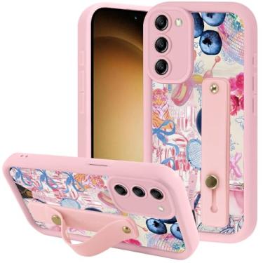 Imagem de Zrutru Capa de telefone estética com laço de colagem preppy para Samsung Galaxy S23 5G com suporte flexível ajustável e macio para pulso de mão com suporte de silicone à prova de choque para Samsung