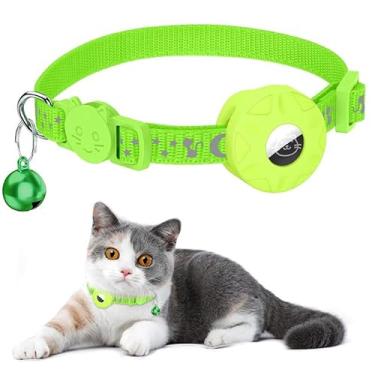 Imagem de Coleira de gato/cachorro para rastreador de AirTag, estojo com sino (verde)