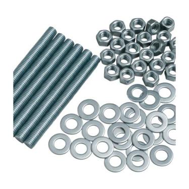 Imagem de Kit 10 Barra Roscada,100 Arruela Lisa e 100 Porca Sextavada Zincada UN