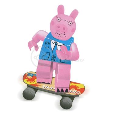 Imagem de Boneco Mini Familia Peppa Pig Bloco De Montar Compatível Com Lego - Papai Pig Com Skate