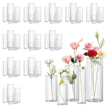Imagem de Zomiol Vaso de vidro cilíndrico de 60 peças para centros de mesa, 4,6, 7,5, 8, 10 cm de altura, suporte de vela flutuante para mesa de casamento, decoração de casa e festa