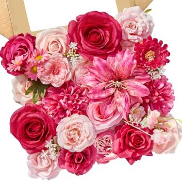 Imagem de Serwalin Flores artificiais rosa choque e magenta, flores falsas de seda fúcsia, flores artificiais rosa pastel para buquê de casamento, centros de mesa, decoração de casa
