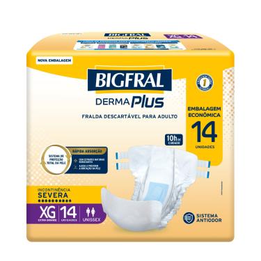 Imagem de Fralda Adulto Bigfral Derma Plus Econômica XG Unissex 14 Unidades