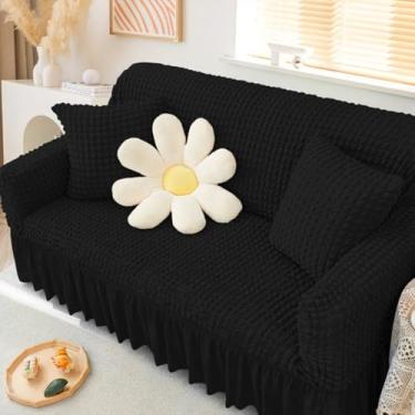 Imagem de KAIJIE Capa elástica para sofá, 1 peça, capa de sofá para 3 pessoas com saia, capa de sofá para sala de estar, capa de tecido jacquard com fundo elástico para cães, crianças, animais de estimação