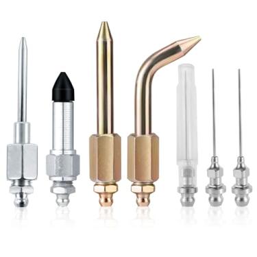 Imagem de 7unid Kit de Acessórios para Pistola de Graxa, Inclui 3 Bicos Graxa, 1 Dispensador Agulha, Encaixe Borracha, Bico Curvo e Reto para Furos Profundos em Espaços Estreitos e Pequenos