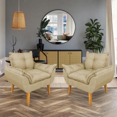 Imagem de Kit 2 Poltronas Opala Decorativa Luxo Linho Dourado Sky Mobile