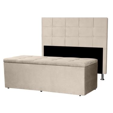 Imagem de Kit Cabeceira E Calçadeira Baú Casal Queen 1,60m Roma Suede Bege Dal Poz Estofados