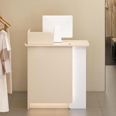 Imagem de Balcão De Recepção Com Luzes Led, Mesa De Escritório Frontal Aberta Moderna Com Gaveta Com Fechadura E Armário De Porta, Balcão De Checkout De Varejo, Warm Apricot, 100x45x95cm